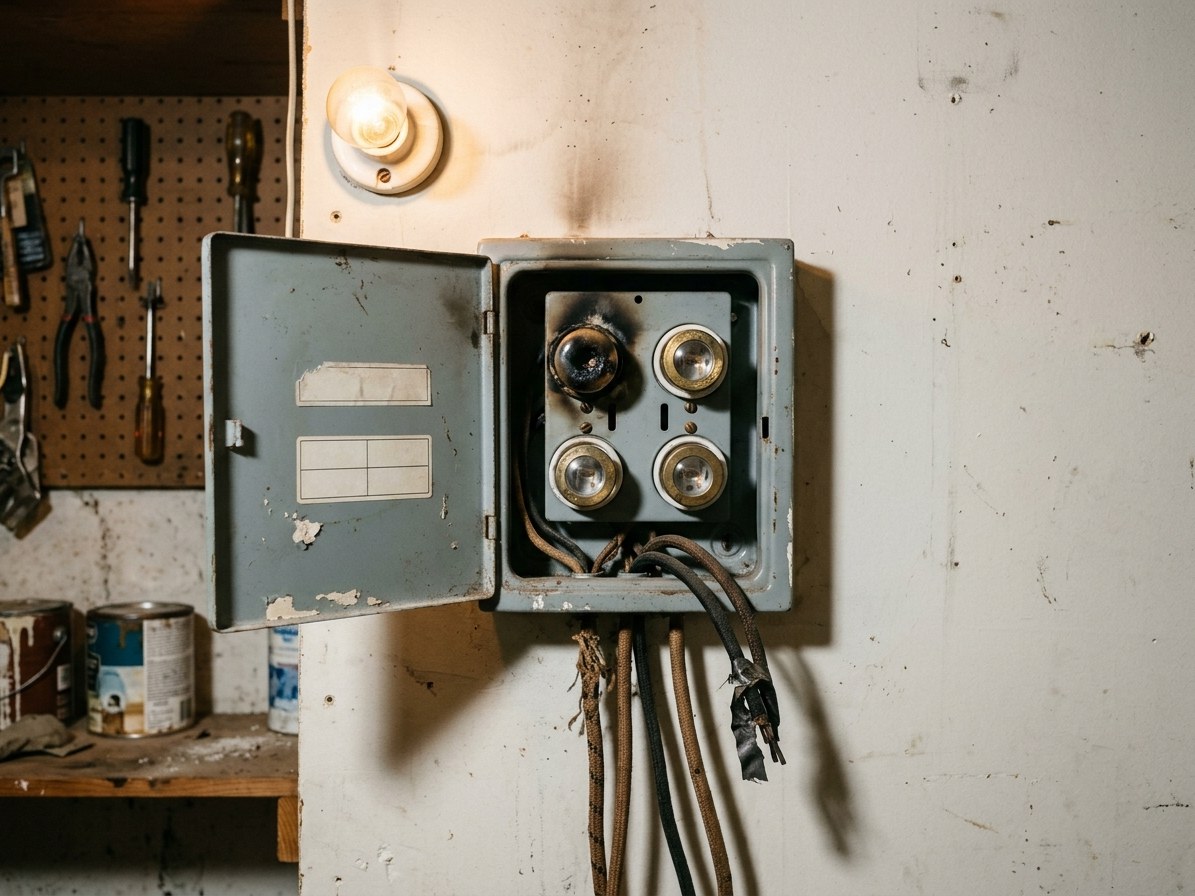 Old fuse box with screw-in fuses before the upgrade